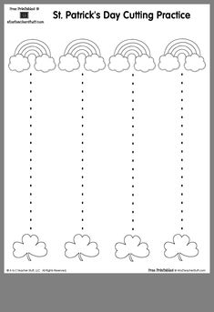 st patrick's day cutting practice worksheet with shamrocks and rainbows