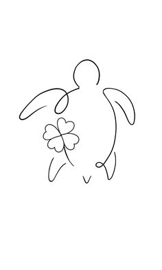 a drawing of a turtle holding a flower