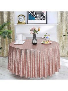 a round table with pink sequins on it