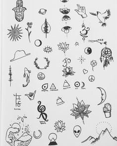 an ink drawing with various symbols on it