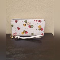 Coach, Leather, Chalk Multi Color, Zip Closure, Large Size 841 Luxury White Coach Wallet, Luxury White Wallets For Everyday Use, Coach White Pouch Wallet, White Coach Wallet Pouch, Coach White Rectangular Wallet, White Rectangular Wallet With Removable Pouch, Coach Clutch Wallets For Gifts, White Rectangular Wallets For Gifts, White Clutch With Card Slots