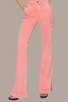 RISEN Pink Out High Rise Side Slit Cargo Bootcut Jeans Denim Short Dresses, Trendy Jeans, Pink Out, Boho Luxe, Denim Style, Skirt Leggings, Cozy Sweaters, Dresses With Leggings, Denim Fashion