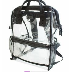 New With Tags Great With Anything, Holds Alot Zip Closure Also Outside Zip Front Pocket 2 Side Netted Pockets Bundle And Save Offers Welcome Clear Backpack For Travel, Casual Clear Backpack For Everyday Use, Rectangular Clear Backpack For Everyday Use, Capri Designs, Capri Design, Sparkle Outfit, Clear Backpack, Camo Backpack, Everyday Backpack