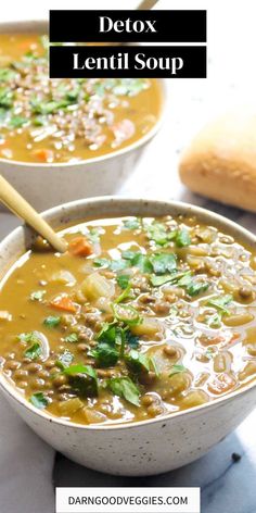 This healthy Detox Lentil Soup is jam packed with both nutrients and flavor. A super easy recipe with just two steps, one pot and a simple ingredient list. Fertility Lentil Soup, Anti Inflammation Lentil Soup, Bone Broth Lentil Soup, Green Lentil Recipes Healthy, Chicken Lentil Soup Recipe, Lentil Soup No Tomatoes, Detox Soup Recipes Fat Flush, Green Lentils Recipe, Vegetarian Lentil Recipes