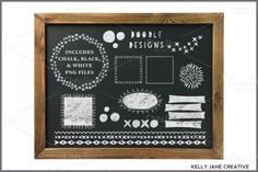 a blackboard with chalk and paper cut outs