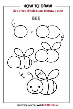 how to draw a bee for kids with easy step by step instructions, including the steps in