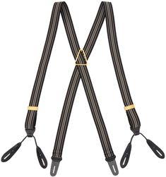 Stretch webbing suspenders in black. Stripes throughout. · Faux-leather trim throughout · Buttonhole fastenings · Brass hardware · W1 Supplier color: Multi stripe black Suspender Belt, Brass Hardware, Mens Belts, Suspenders, Leather Trim, Black Stripes, Leather Trims, Apparel Accessories, Belts