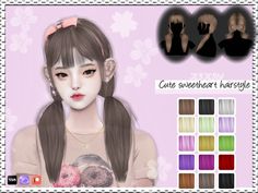 Sims 4 Kawaii Hair, Monica Hairstyles, Aria Hair, Space Buns Hair, Kawaii Vintage, Kawaii Hair, Sims 4 Cc Skin