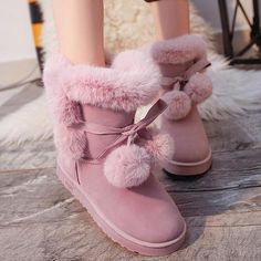 Cute Winter Boots, Boots Plus Size, Cowboy Ankle Boots, Boots Fur, Boots Female, High Heel Dress Shoes, Wool Shoes, Pink Boots