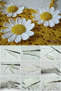 instructions to crochet daisies on a blanket