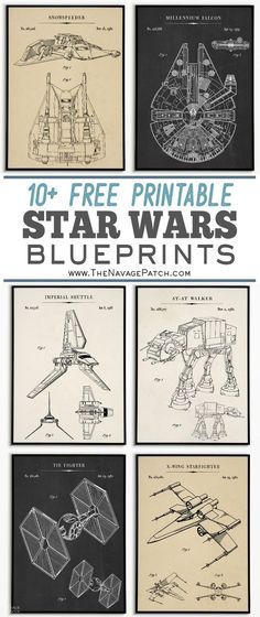 star wars blueprints are shown in black and white, with the title'10 free printable star wars blueprints '