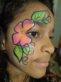 Hibiscus Flower face paint design Flower Face Paint, Cheek Art, Flower Makeup, Kids Face Paint