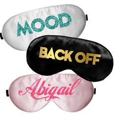 Everyone could use a silk eyemask to sleep the night away! This 100% silk eye mask is personalized with the word or name of your choice. This girly sleep mask comes in pink or black and printed in the color of your choice. Machine washable. Eye Mask Measurements: 8.3"W x 4.3". Luxurious soft silk and breathable Adjustable elastic back Perfect Birthday Gift, Bridal Shower or Bachelorette Party Gift Great for Travel Luxury Eye Mask For Parties, Silk Eye Mask, Bachelorette Party Gifts, Back Off, Sleep Mask, Party Gifts, Eye Mask, Bachelorette Party, Sleep Eye Mask