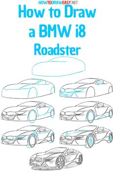 Bmw I8 Drawing, Bmw I8 Roadster, Art Worksheets Printables, I8 Roadster, Cartoon Car Drawing, Cool Easy Drawings, Car Side View, Speed Games