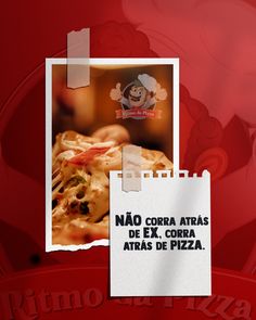 a pizza advertisement is shown on a red background