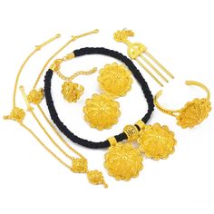 PRICES MAY VARY. Elegant Ethiopian Gold Jewelry Set: Elevate your style with our exquisite jewelry set, featuring a earrings bracelets hairpins head, necklace with length 17.7 Inches (45cm) and adjustable ring for a perfect fit Crafted to Perfection: Our jewelry sets are meticulously crafted from hypoallergenic zinc alloy and adorned with a luxurious gold plating, combining exquisite craftsmanship with lightweight comfort, perfect for all-day wear Versatile Sophistication: Whether adorning your Eritrean Wedding, Head Chains, Ethiopian Jewelry, Gold Jewelry Sets, Head Chain, Family Jewellery, Black Rope, Women's Jewelry Sets, Earrings Ring