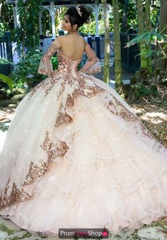 Vizcaya Dress 89255 | PromDressShop.com Gold Quinceanera Dresses, Princess Quinceanera Dresses