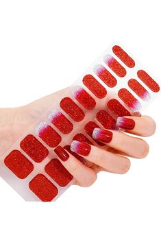 Makartt Semi Cured Gel Nail Strips Gel Nail Polish Sticker Gel Nail Stickers Glossy Full Nail Wraps for Women with Nail File, Nail Wipe and Wood Stick Easy &amp; Quick Nail Art 20 Strips£¨Red Glitter£© Gel Nail Stickers, Quick Nail Art, Quick Nail, Gel Nail Strips, Nail Polish Stickers, Wood Sticks, Red Glitter, Nail Wraps