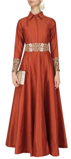 Orange color Salwar Kameez in Art Silk fabric with Bugle Beads, Embroidered, Resham, Thread work Wedding Salwar Kameez, Wedding Orange, Festive Wedding, Embroidered Art, Utsav Fashion, Red Gowns, Silk Gown, Bugle Beads, Thread Work