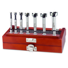 a wooden box with seven different types of screwdrivers in it's holder