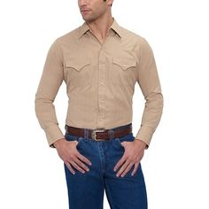 Ely Cattleman Men's Long Sleeve Snap Front Tone On Tone Western Shirt, 15201934 Western Style Shirt With Snap Buttons And Relaxed Fit, Cream Western Shirt Mens, Western Long Sleeve Flannel Shirt With Button Closure, Mens Work Shirts, Rodeo Button-up Shirt With Pockets, Western Snap Button-up Shirt, Mens Workwear, Western Look, Western Shirts