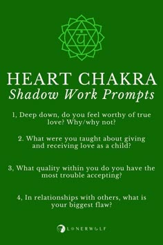 Which of these is your favorite Heart Chakra shadow work journaling prompt? If you want to explore more shadow work prompts covering each of the seven chakras, keep reading ... #shadowwork #shadowworkprompts #chakrajournaling Chakra Shadow Work, Shadow Work Prompts, Shadow Work Spiritual, Chakra Health, Heart Chakra Healing, Healing Journaling, Chakra Affirmations, Spiritual Journals, Inner Work