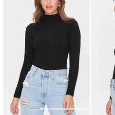 Brand New With Tags Forever 21 Trendy Black Bodysuit, Forever 21 Casual Bodysuit For Night Out, Black Mock Neck, Mock Neck Bodysuit, Chic Fall Outfits, Knit Bodysuit, Cute Fall Outfits, Forever21 Tops, Outfit Inspo Fall