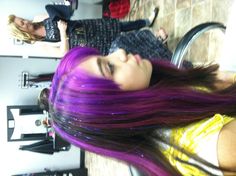 Scene Kid Hair, Hair Tinsel, Hair Streaks, Hair Extentions, Hairstyles For Layered Hair, Purple Girls, Hair Dye Colors