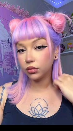 Pink Purple Pastel Hair, Hair Dye Inspo Colorful, Pastel Pink And Purple Split Dye, Hair Dye Pink Ideas, Pastel Multicolor Hair, Purple Hair Designs, Pastel Goth Hair Colors, Lilac And Pink Hair, Periwinkle And Pink Hair