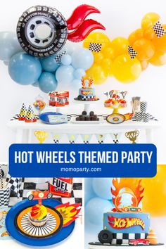 hot wheels themed party with balloons and decorations