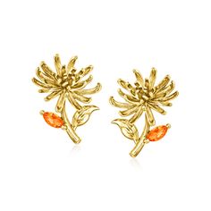 Ross-Simons - .10ct t. w. Citrine Chrysanthemum Flower Earrings in 14kt Yellow Gold. RS Pure. Modern designs that complete your outfit and complement your personality. Something sweet for your minimalist collection, these dainty 14kt yellow gold chrysanthemum flower earrings sparkle with .10 ct. t. w. marquise citrines. Perfect for November birthdays! Post/clutch, citrine chrysanthemum flower earrings. Citrine birthstones are the perfect gift for November birthdays. Citrine Birthstone, November Birthday, Marigold Flower, Chrysanthemum Flower, Gold Sign, Sparkle Earrings, Flower Jewelry, Something Sweet, Fine Jewellery Earrings