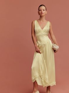 Stasia Silk Dress Tube Gown, Silk Yellow Dress, Charmeuse Fabric, Fall Wedding Guest Dress, Silk Gown, Sleeveless Midi Dress, Vintage Inspired Dresses, Silk Charmeuse, Inspired Dress