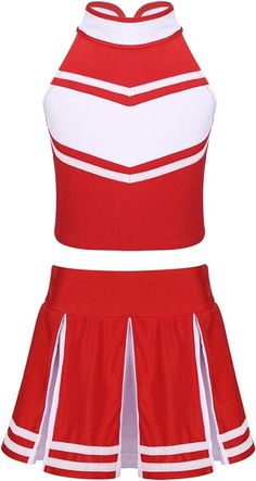 a red and white cheerleader outfit is shown