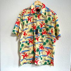 Brand New With Tags! This Men's Hawaiian Button-Down Shirt Is Awesome! Size Large Yellow With Multicolors Yellow Camp Collar Shirt For Beach, Yellow Camp Collar Shirt For The Beach, Yellow Collared Hawaiian Shirt For Spring, Yellow Short Sleeve Camp Shirt For Vacation, Yellow Short Sleeve Vacation Shirt, Yellow Short Sleeve Shirt For Vacation, Yellow Hawaiian Shirt With Camp Collar For Vacation, Yellow Hawaiian Shirt With Camp Collar For Spring, Yellow Camp Collar Hawaiian Shirt For Spring