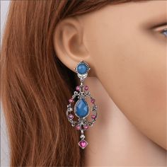 This Unique Pair Is A Wonderful Addition To Your Wardrobe And Your Style; Sure To Get Lots Of Compliments! Pink Jeweled Crystal Earrings, Blue Crystal Rhinestone Earrings, Skull Fire, Boho Drop Earrings, Moon Studs, Tassel Drop Earrings, Statement Drop Earrings, Heart Drop Earrings, Pink Stars