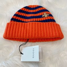 Brand New Gucci Wool Beanie Tag Is Attached Size M Gucci Knit Hat, Gucci Orange, Wool Beanie, Gucci Accessories, Blue Orange, Knitted Hats, Winter Hats, Color Blue, Women Accessories