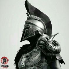 a black and white photo of a roman soldier