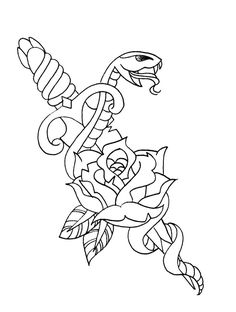 a drawing of a snake with roses on it