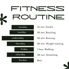 the fitness routine is shown in black and white, with an arrow pointing to it