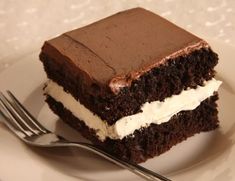 a piece of chocolate cake on a plate with a fork