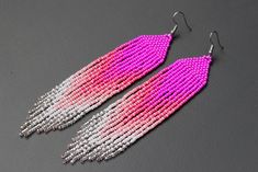 These earrings are made of Czech beads and strong synthetic thread. Suitable for everyday wear. Dimensions: ● length 11 cm (with hook) ● Width 2 cm. Shipping to the USA may take to 30 days (but usually it is about 10-15 days) Pink Chandelier Earrings, Chandelier Earring, Native Earrings, Pink Chandelier, Beadwork Earrings, Native Crafts, Beaded Earrings Diy, Earrings Diy, Earring Tutorial