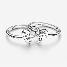 The Stranger Things Friends Don't Lie Splittable Ring is crafted from sterling silver and features a heart motif that splits to reveal the engraving "FRIENDS DON'T LIE." Perfect for everyday styling, its beaded design channels retro friendship bracelets. Wear it solo or share it with your best friend to symbolize your unbreakable bond. - Pandora Stranger Things Friends Don't Lie Splittable Ring - Sterling silver - Sz. 7.5 Silver Hand Stamped Rings For Mother's Day, Meaningful Silver Rings For Valentine's Day, Adjustable Silver Engraved Ring For Valentine's Day, Personalized Sterling Silver Heart Ring In White Gold, Personalized White Gold Heart Ring In Sterling Silver, Personalized Sterling Silver Rings For Friendship, Silver Sterling Heart Ring For Mother's Day, Sterling Silver Friendship Ring, Silver Engraved Open Ring For Mother's Day