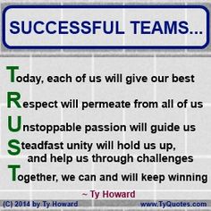 a sign that says successful teams today, each of us will give our best respect