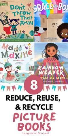 children's books about reduce, reuse and recycle with text overlay