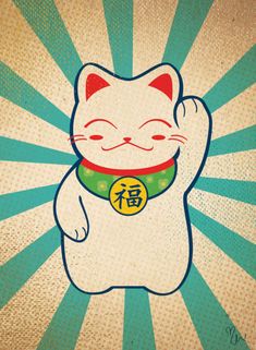 an image of a cartoon cat with chinese characters on it's chest and eyes