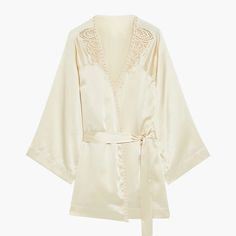 -Silk Satin Robe -Guipure Lace Trims -Detachable Waist Tie -Ties At Waist -88% Silk 12% Polyester -Color: Cream A 3 Is Equivalent To A Us 8 Elegant Beige Sleepwear For Wedding Night, Elegant Summer Robe With Lace Trim, Elegant Cream Sleepwear, Elegant Cream Lace Sleepwear, Elegant Beige V-neck Sleepwear, Ganni Dress, Simone Perele, Ink Clothes, Style Inspiration Winter