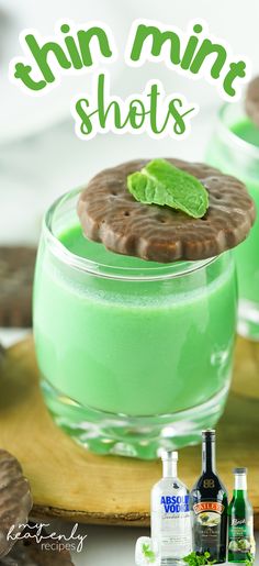 mint shots are garnished with green leaves