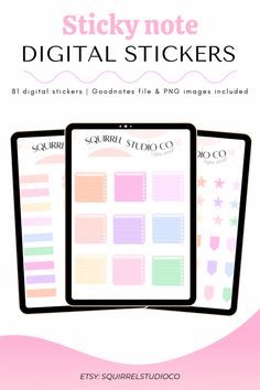 Digital sticky notes for digital planning Notes Digital, Sticker Organization, Life Binder, Goodnotes Stickers, Creative Planner, Online Digital, Indesign Templates, Creative Journal