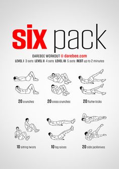 the six pack workout poster shows how to do it in five minutes or less, with instructions