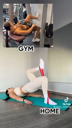 a woman is doing exercises in the gym